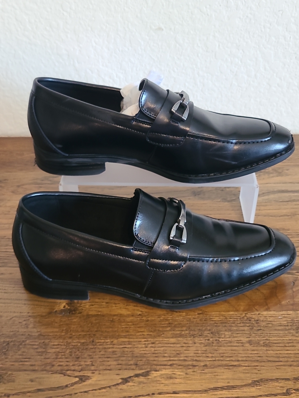 Stacy Adams Black Leather Slip-On Loafers with Silver Bit